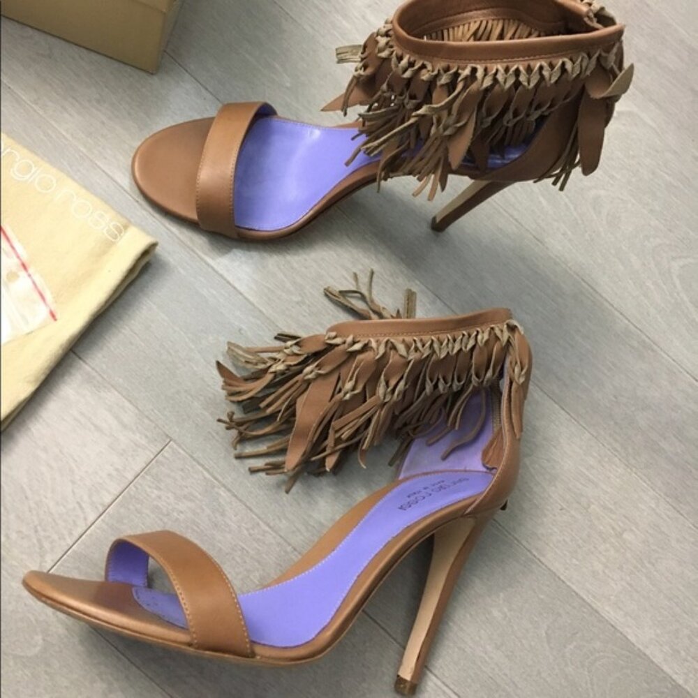 Sergio Rossi Brown and Purple Fringe Heels